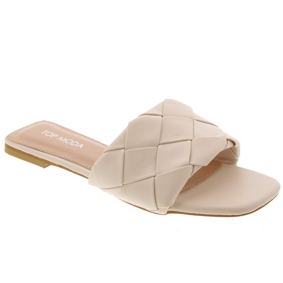 New Ivory Woven Straps Slip On Slides Sandals - Picture 1 of 1